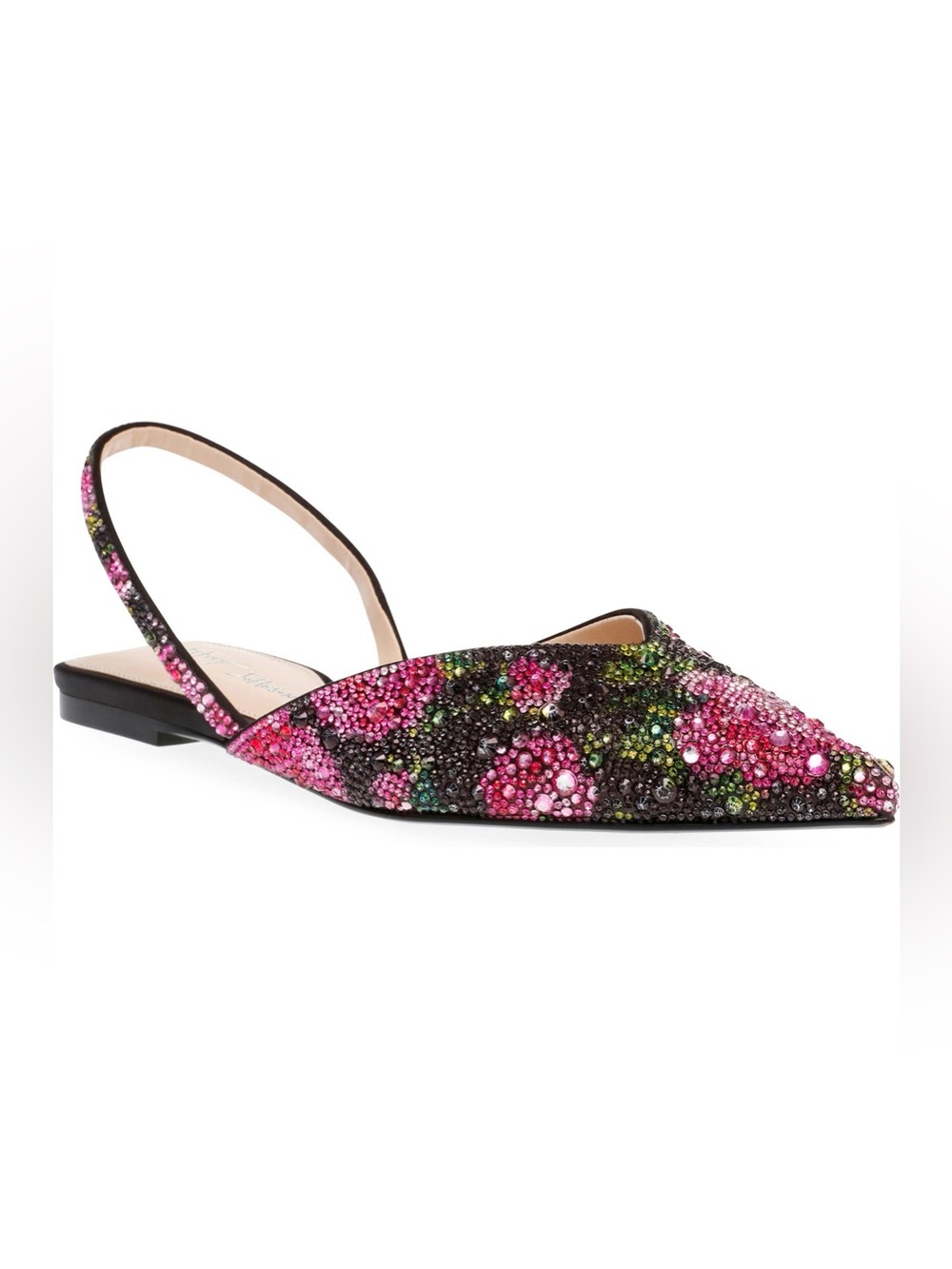 Betsey Johnson Vance Pointed-Toe Slingback Flats – Black/Rhinestone - Size 9.5
